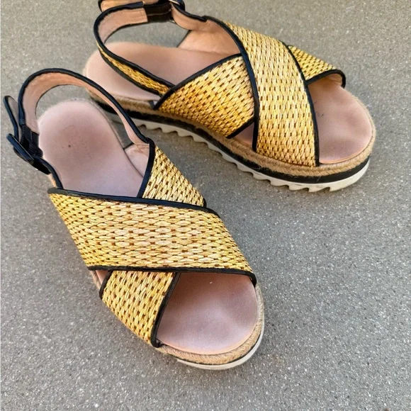 Schutz Aiyana Platform Slingback Sandal Size 7 Tan White Raffia - Picture 4 of 7